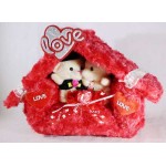 Valentines Special Beautiful Plush Red Love Hut with Couple Teddy Bears Valentines Special Beautiful Plush Red Love Hut with Couple Teddy Bears
